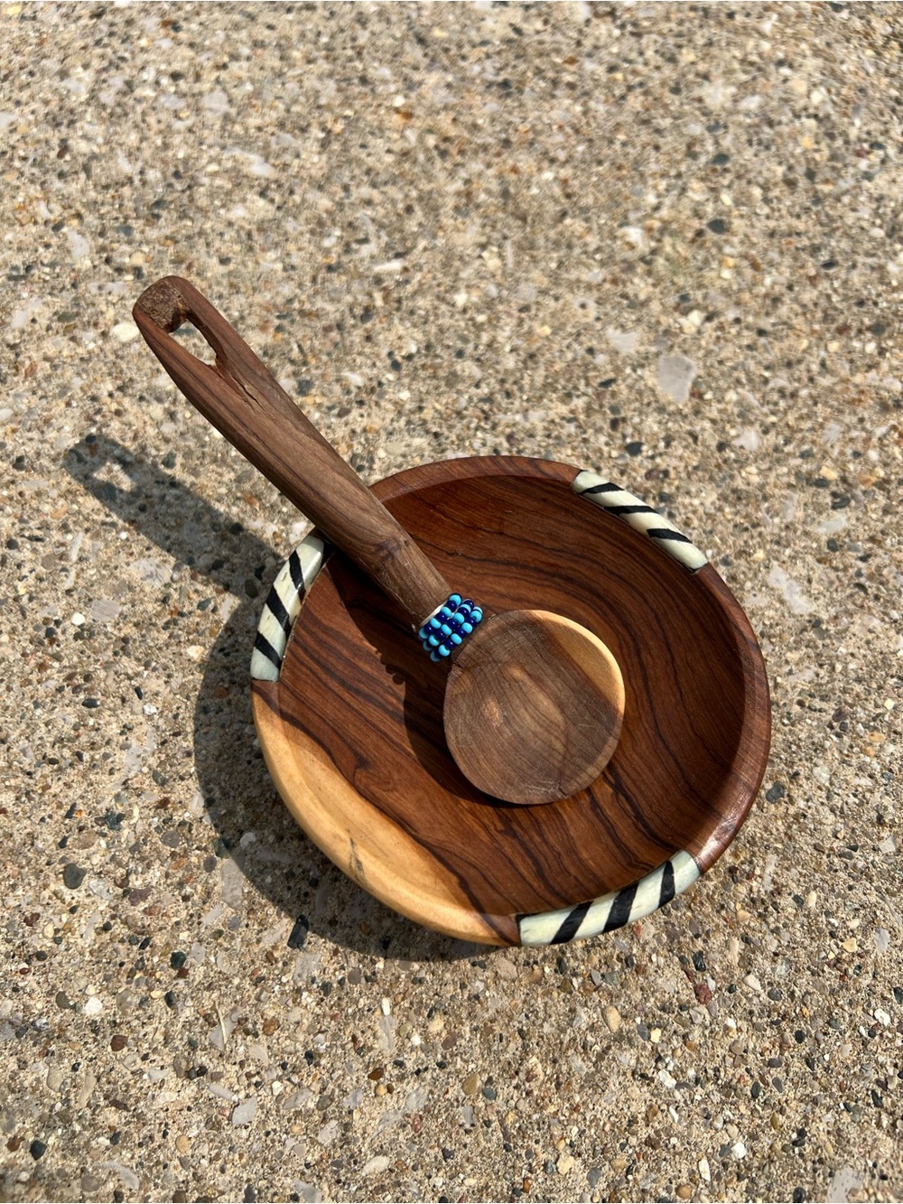 Vintage African Wooden Bowl and Spoon Set - Picture 2 of 3